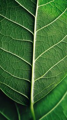 Obraz premium Closeup of a green leaf with visible veins and texture.