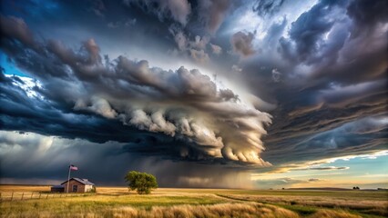 Dramatic storm clouds darkening the sky over an American country landscape, storm, coming, weather, dark clouds, ominous