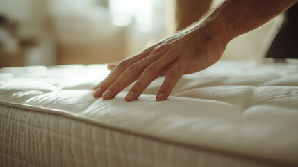 Obraz premium Close-Up of Hand Pressing Soft Mattress