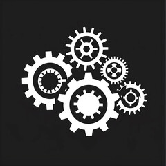 Interlocking gears in minimalist monochrome design, concept of teamwork, mechanical connection, industrial machinery, engineering, precision, technology, and innovation in a clean black and white