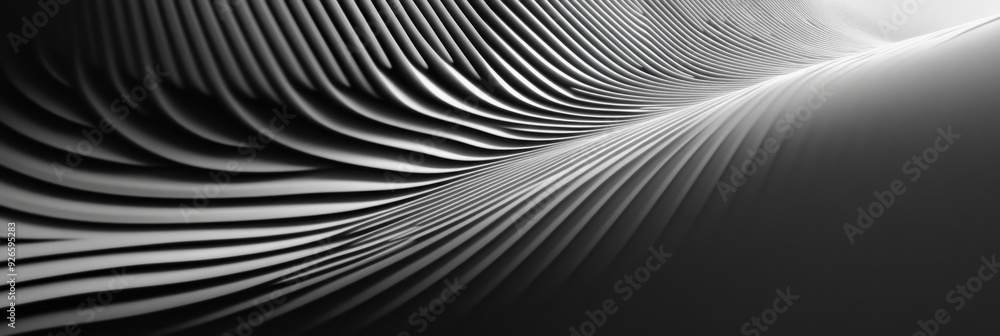 Poster a black and white image of curved lines that create a sense of depth and perspective. the lines crea