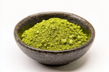 A bowl of fresh green matcha powder symbolizes health, energy, focus, and a natural boost of antioxidants.
