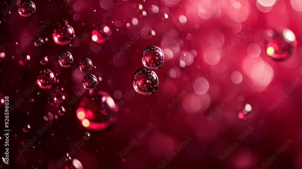Poster a captivating image of red bubbles suspended in a vibrant red bokeh background, symbolizing joy, ene
