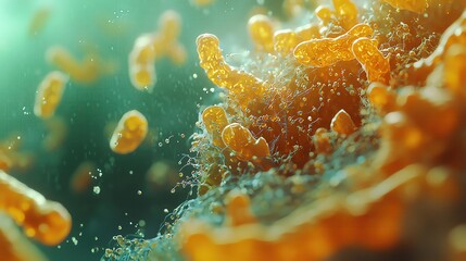 Close-up of vibrant coral reef with orange textures and bubbles in a tranquil underwater environment, showcasing marine life.