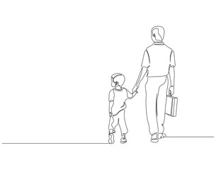 Continuous one line drawing of father and son together. Single line drawing illustration of dad and kid. Father day, Family parenting concept line art. Editable outline