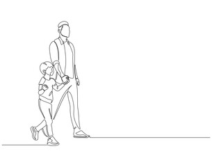 Continuous one line drawing of father and son together. Single line drawing illustration of dad and kid. Father day, Family parenting concept line art. Editable outline