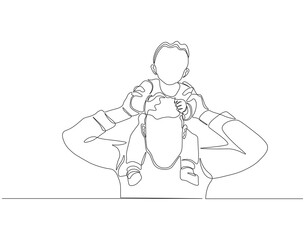 Continuous one line drawing of father and son together. Single line drawing illustration of dad and kid. Father day, Family parenting concept line art. Editable outline