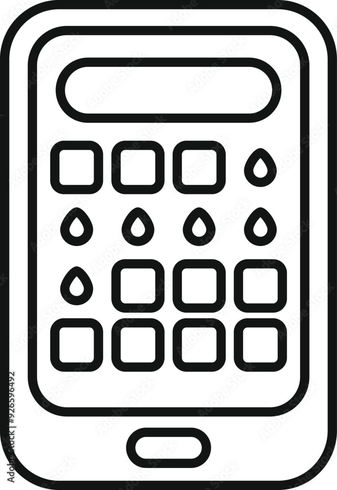 Poster simple, bold, black and white icon of a smartphone with a calculator app open, buttons for numbers a
