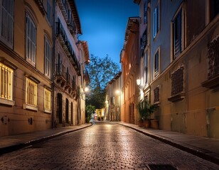 Urban narrow city old street architecture night building travel road