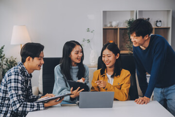 Young friends doing school assignment together at home