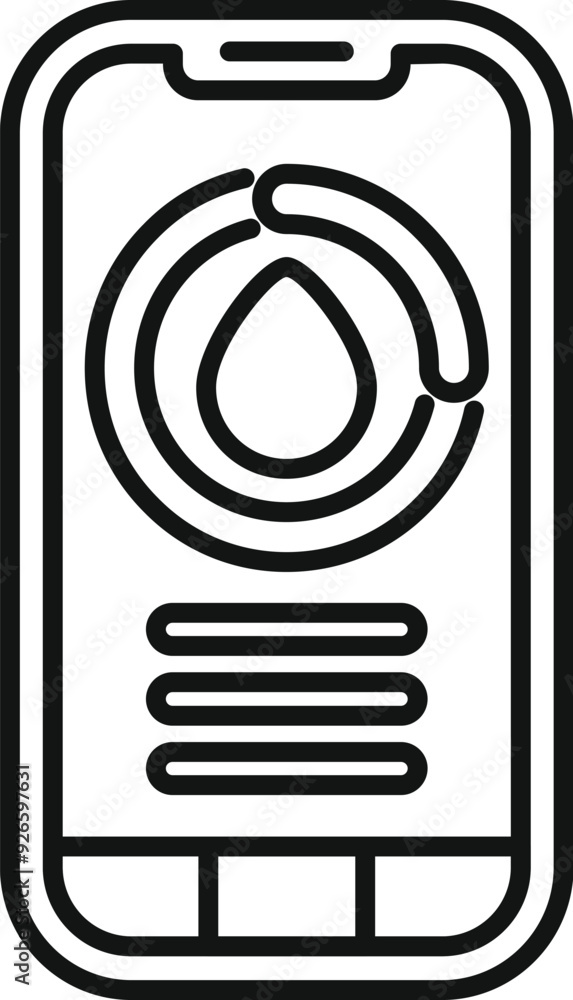 Poster simple icon of a smartphone with a water drop inside a loading circle, representing a water tracking