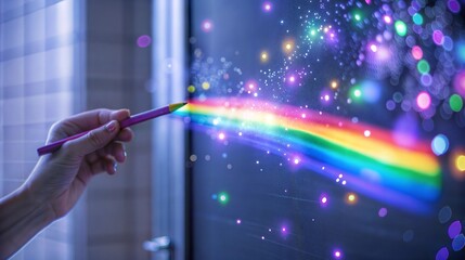 Hand paints vibrant rainbow, symbolizing diverse learning opportunities ahead