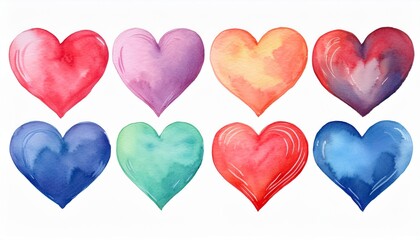 Fototapeta premium Watercolor Love Valentine Heart Set. Multicolour Hearts. Hand Painted Watercolour. Generative AI