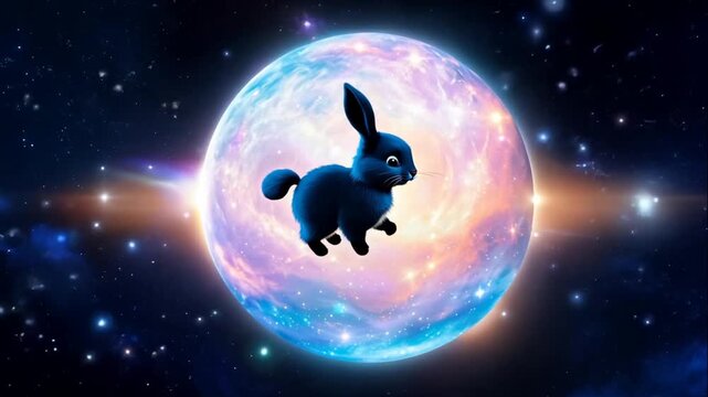 rabbit in the night sky moon space bunny galaxy music movie video clip