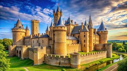 Fototapeta premium Visiting a majestic medieval castle with towers and battlements, castle, historic, architecture