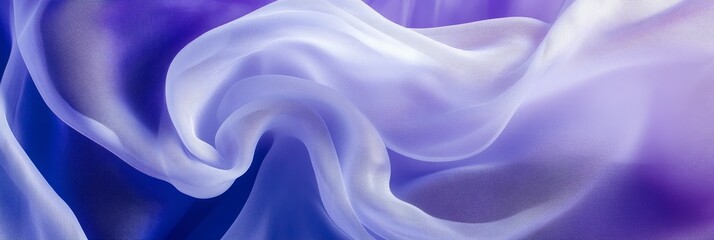 Fototapeta premium A close-up shot of a soft, flowing fabric with a gradient of blue and purple hues. The fabric creates an elegant and ethereal atmosphere, symbolizing luxury, elegance, fluidity, and artistry.