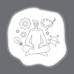 Flat outline line art creativity concept illustration of human light blub earth globe paint     