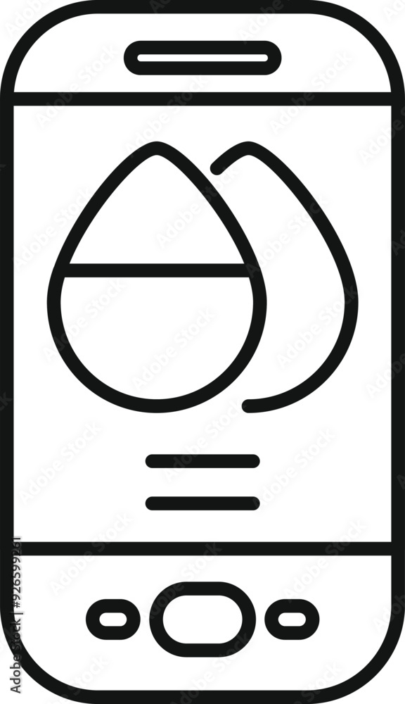 Poster minimalist vector line icon of a smartphone showing a water drop, perfect for representing hydration