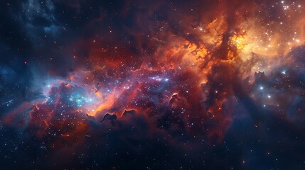 Fototapeta premium A close-up of a nebula, vibrant and intricate gas formations, new stars being born, viewed from a nearby star system, bright and colorful, capturing the awe-inspiring beauty of stellar nurseries.