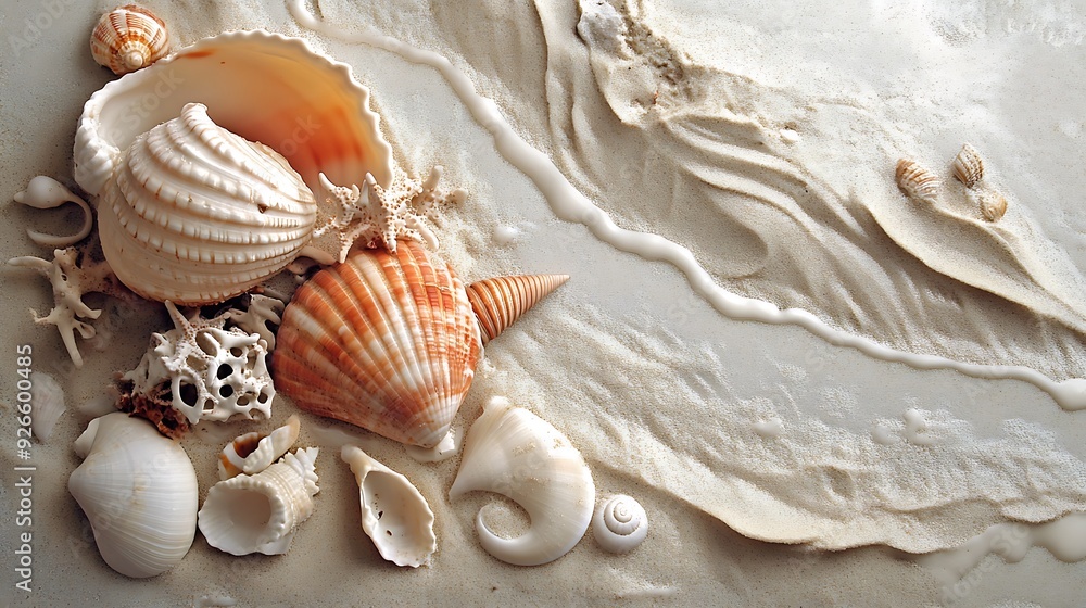 Poster seashells and sand with a rippling pattern