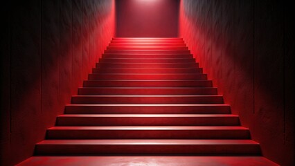 Fototapeta premium Scary red steps leading into darkness, horror, spooky, staircase, eerie, chilling, creepy, fear, blood red