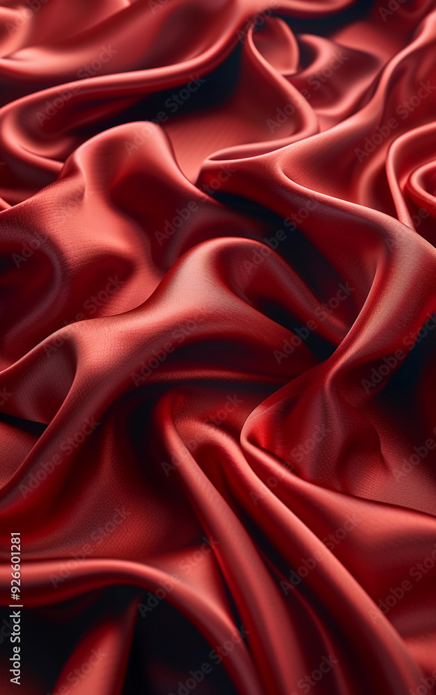 Poster a red fabric with a pattern of waves. the fabric is very soft and smooth. the red color gives a sens