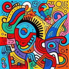 Obraz premium A vibrant abstract composition featuring colorful shapes and patterns.