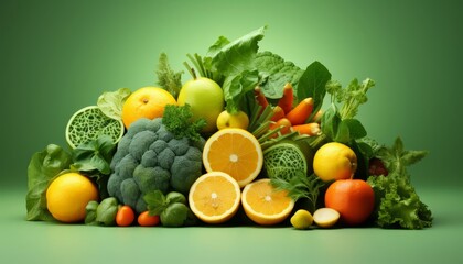 Raw food ingredients flat design side view fresh produce 3D render Complementary Color Scheme