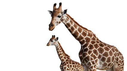 Fototapeta premium Giraffe and baby giraffe isolated on background