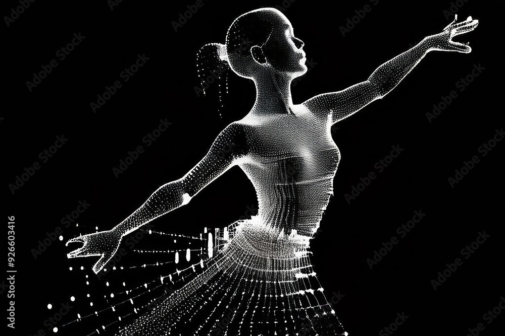 Poster luminogram ascii hybrid a luminogram of a dancers silhouette wit