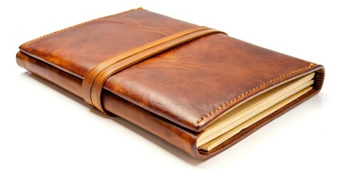 Obraz premium Brown leather journal cover isolated on a white background , elegant, leather, journal, cover, brown, isolated