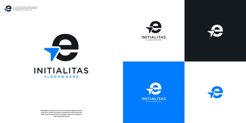 logo letter E and arrow with unique designs template