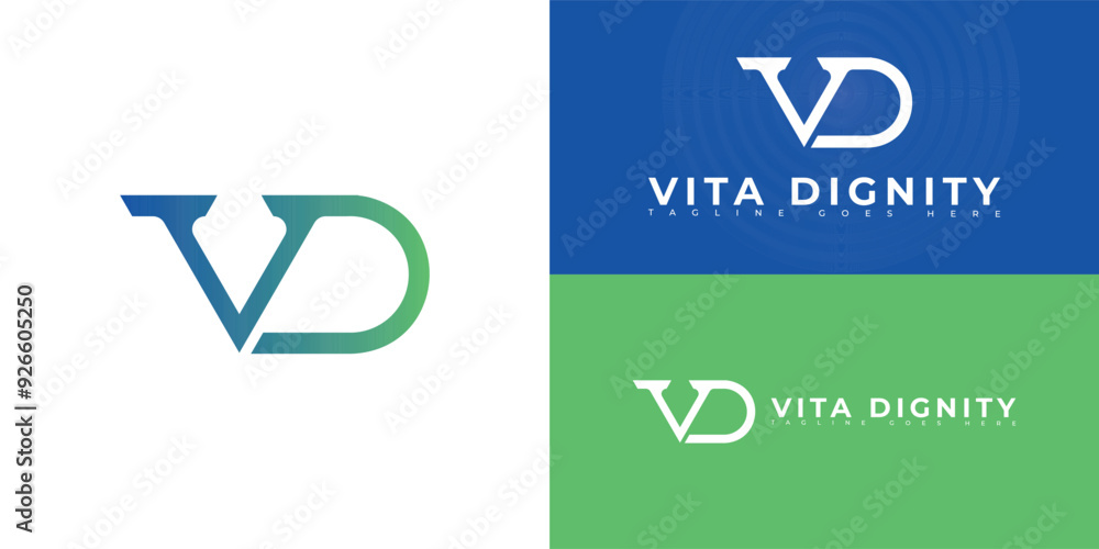 Aufkleber abstract initial letter vd or dv in blue-green color isolated on multiple background colors. the log