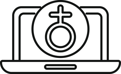 Laptop is showing the female symbol, representing the concept of online feminism and women's rights advocacy in the digital age