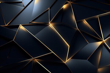 Abstract geometric background with black and gold triangles.