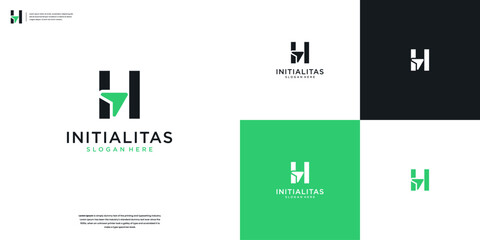 letter H and arrow minimal logo icon design template