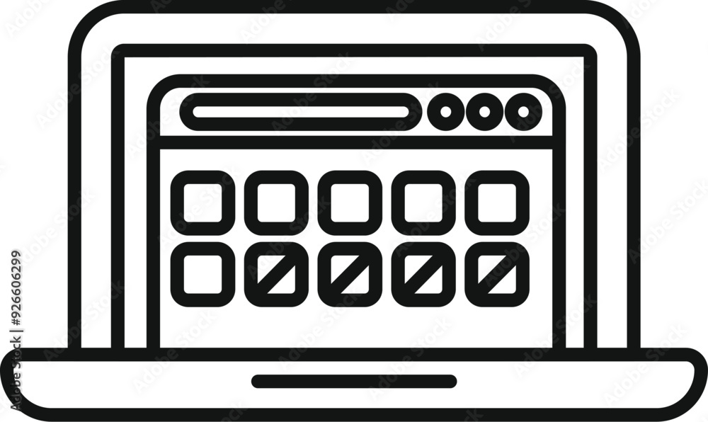 Poster simple line drawing of a laptop with a content management system interface open on the screen