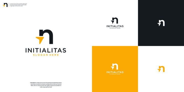 Minimalist monogram N and arrow letter logo design inspiration