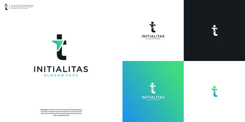 Creative monogram T and arrow letter logo design template