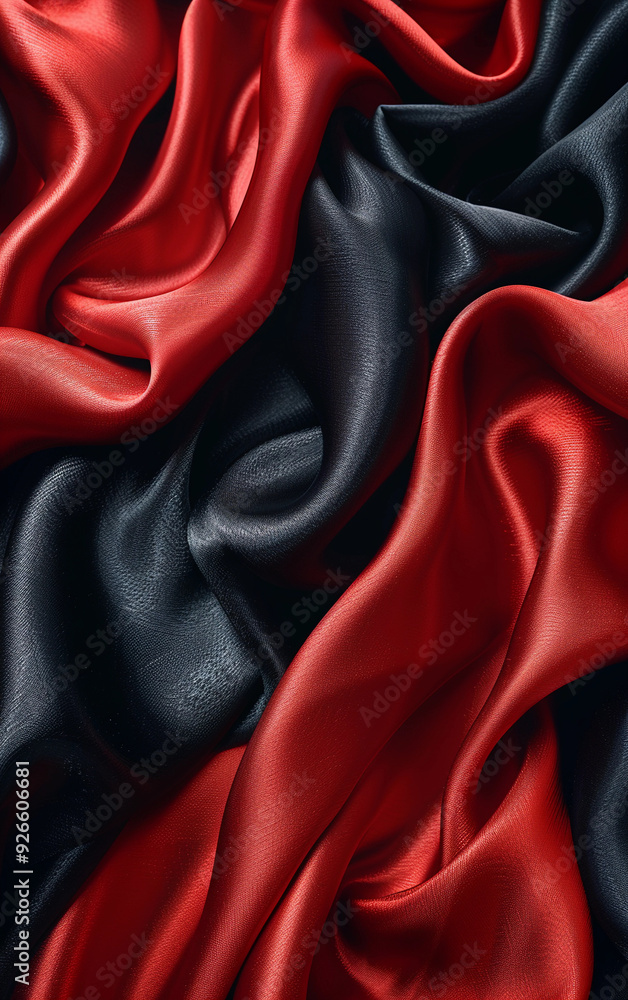 Aufkleber a red and black fabric with a black and red pattern. the fabric is folded and has a unique texture