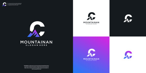 Initial letter C logo and mountain symbol logo design inspiration