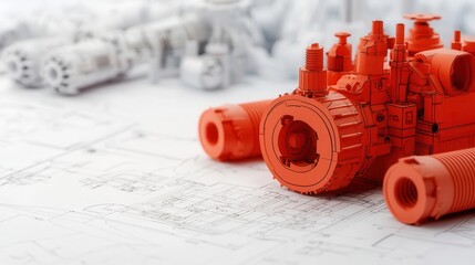 Fototapeta premium Engineering schematics, mechanical parts, 3D illustration