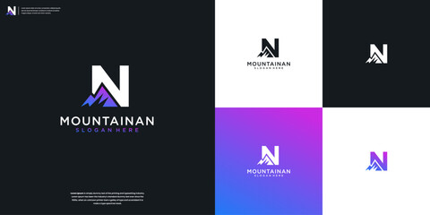 letter N and mountain minimal logo icon design template
