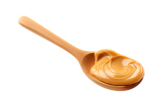 peanut butter on a wooden spoon isolated on transparent background, png