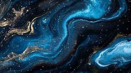 Obraz premium Abstract Swirling Blue and Gold Paint with Speckled Glitter