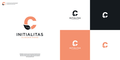 letter C and beauty leaf minimal logo icon design template