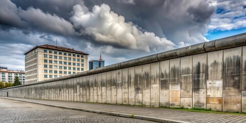 Fototapeta premium Front view of the original Berlin Wall at the Berlin Wall Memorial on a cloudy day