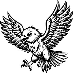 illustration baby eagle vector, cute baby eagle vector black and white, baby eagle outline vector