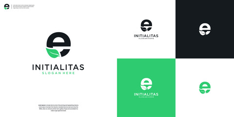 Minimalist letter E and beauty leaf minimal logo icon design inspiration