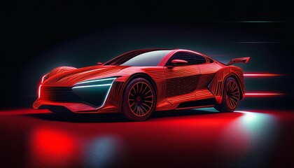 automobile modern red dark auto transportation led car luxury neon. Generative AI.